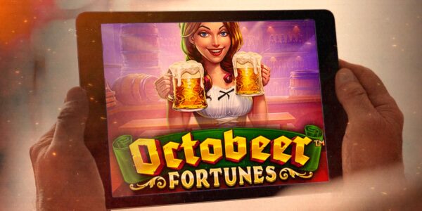 un tablet che mostra la slot online Octobeer Fortunes