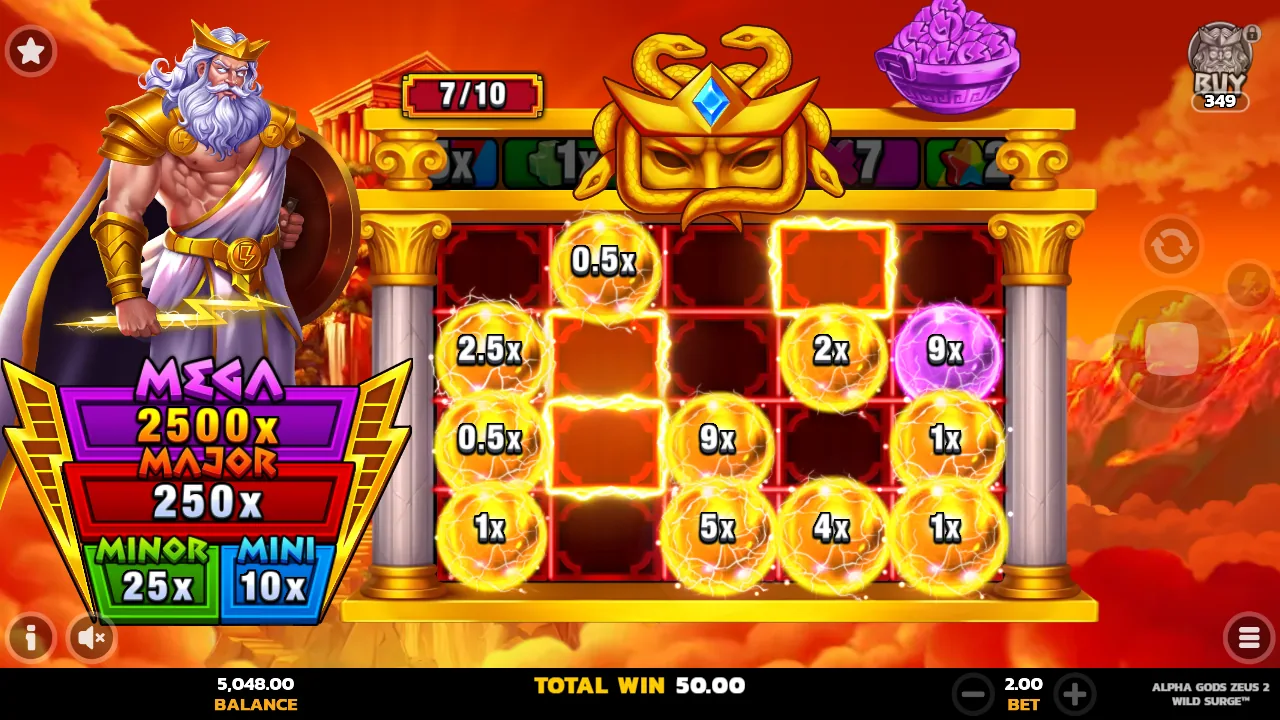 Schermata della funzione Upzones LockNWin di Alpha Gods Zeus 2