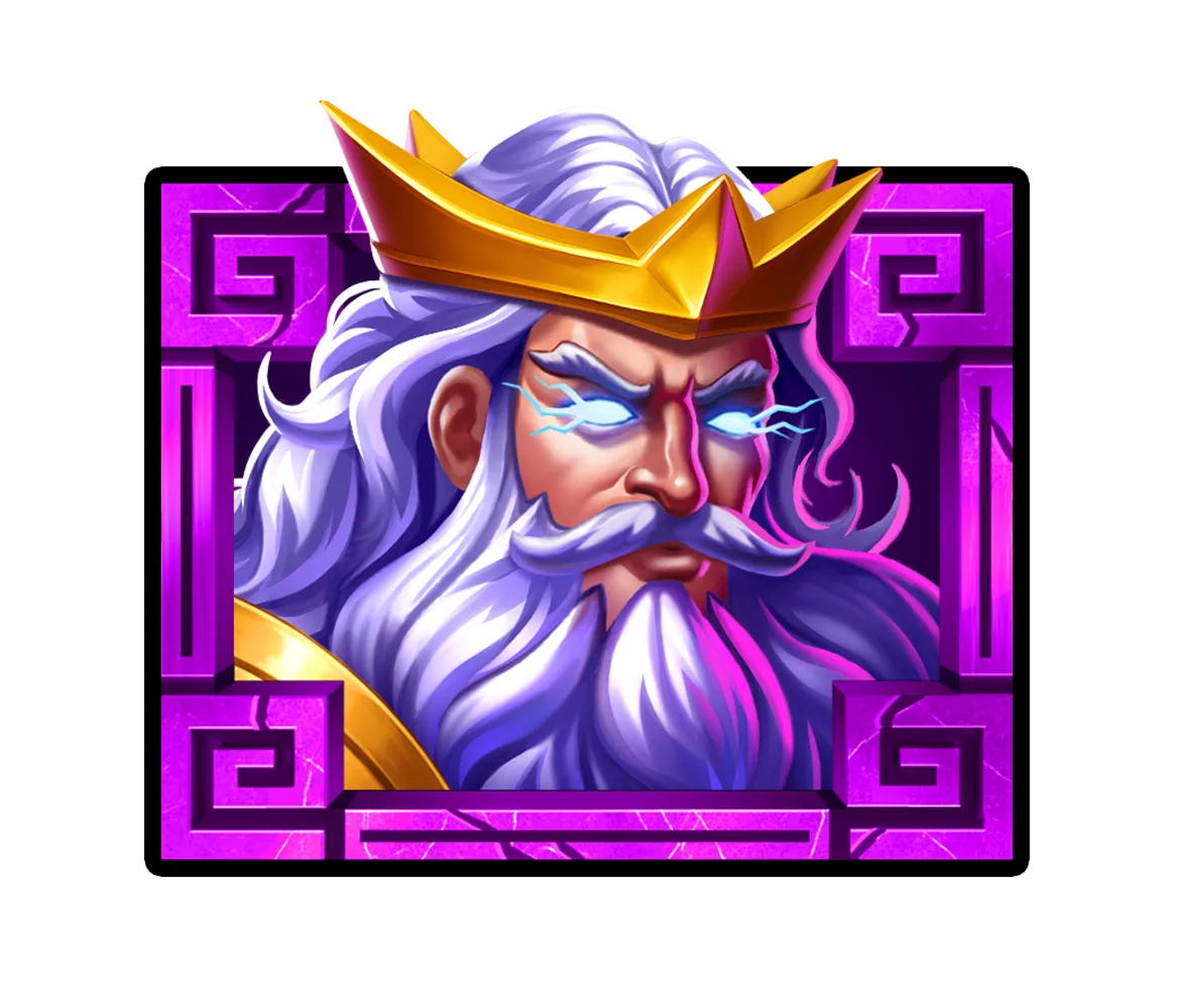 Ritratto di una divinità dai capelli bianchi nella slot Alpha Gods Zeus 2