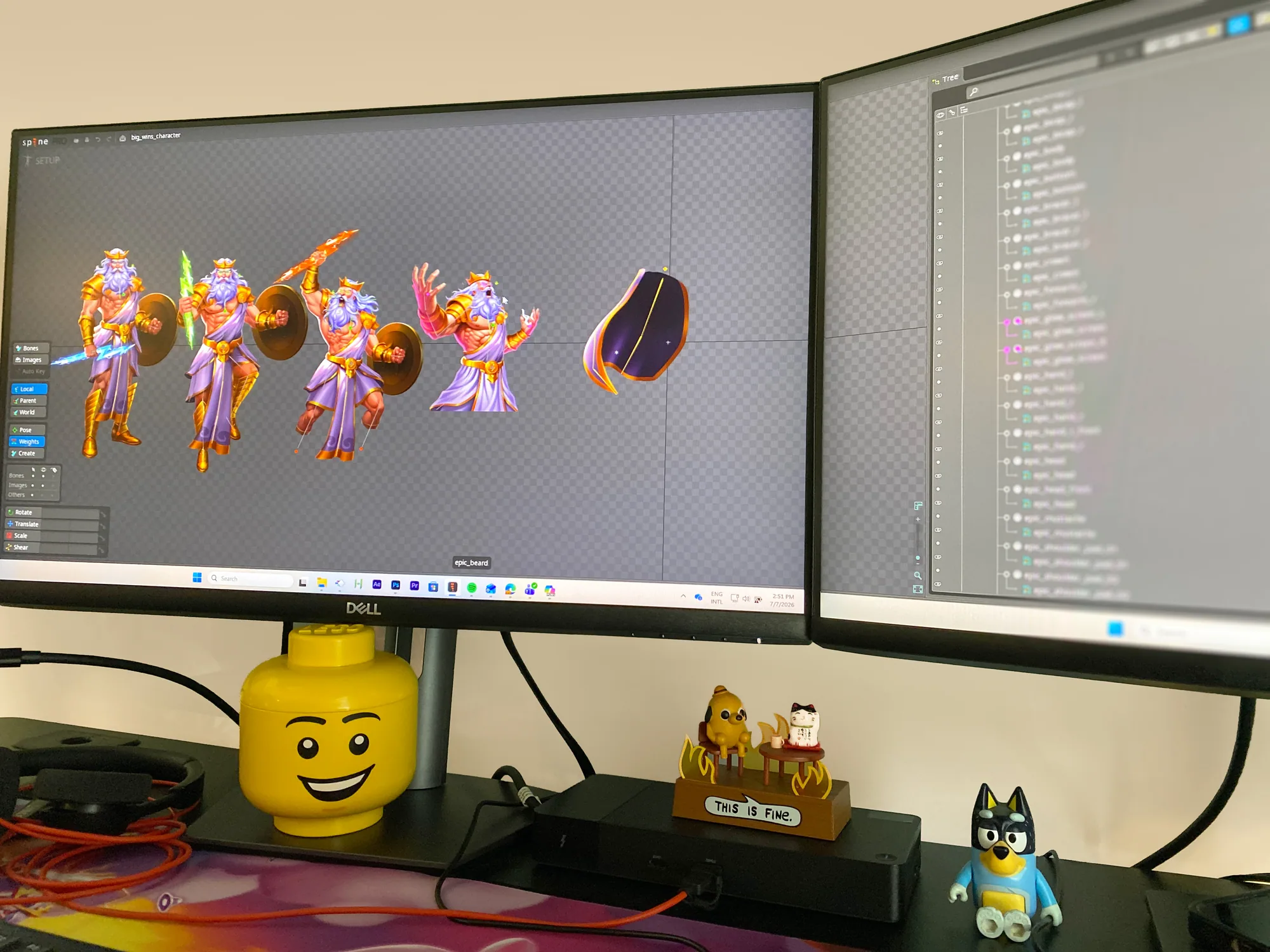 Monitor con le pose di Zeus durante lo sviluppo di Alpha Gods Zeus 2
