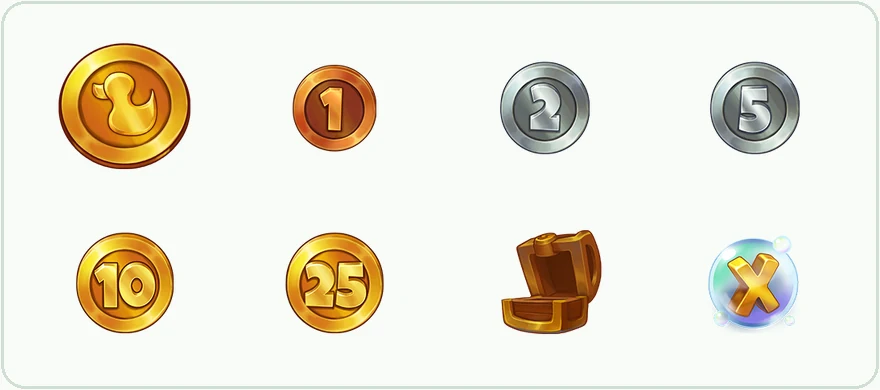 Monete, forziere e moltiplicatore del Coin Game di Quackers