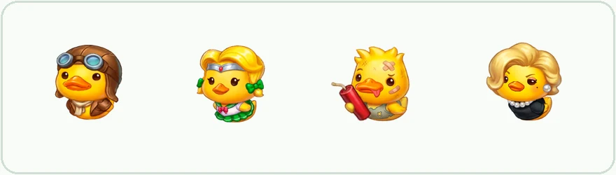 Flying, Princess, Dynamite e Marilyn Duck nella slot Quackers