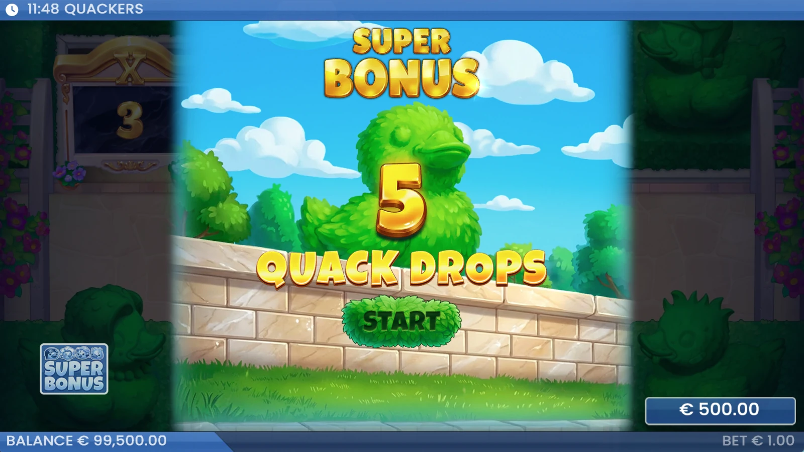 Schermata del Super Bonus di Quackers con cinque Quack Drops