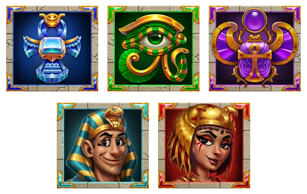 Scarabeo, occhio, amuleto e due personaggi egizi tra i simboli di Wrappin’ More Gold